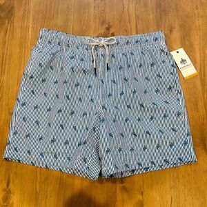 Men's(NWT) Rainforest Blue Striped Sea Turtle Swim Trunks 7" Size XL MSRP$115